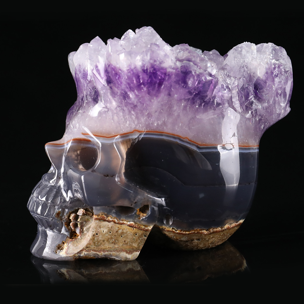 3 inch Amethyst Cluster Crown Crystal Skull - Hand Carved Natrual Crystal