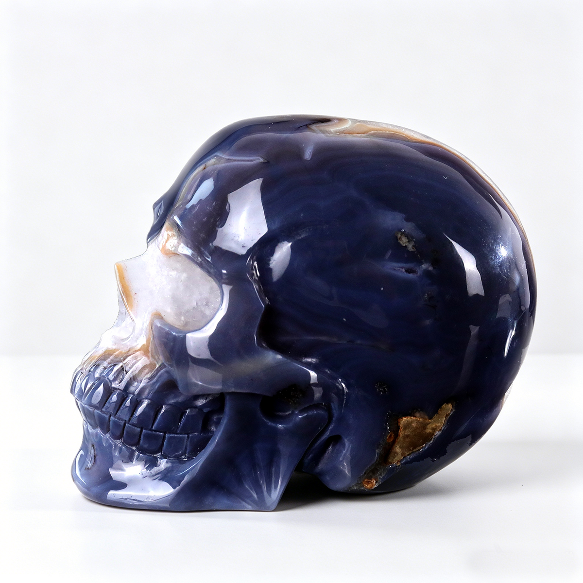 ‘The Lunar Grotto’ - Agate Geode Skull with Raw Quartz Druzy Pocket · Specimen No. 02