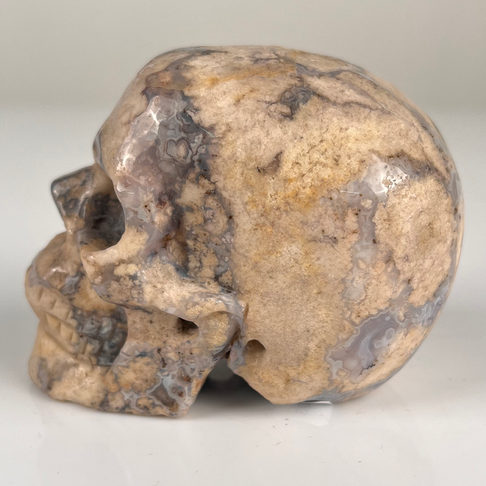 3 Inch Blue Flower Agate Crystal Skull – Hand Carved Natural Stone