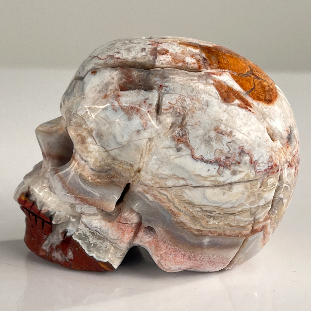 3" Red Crazy Lace Agate Crystal Skull - Pattern K