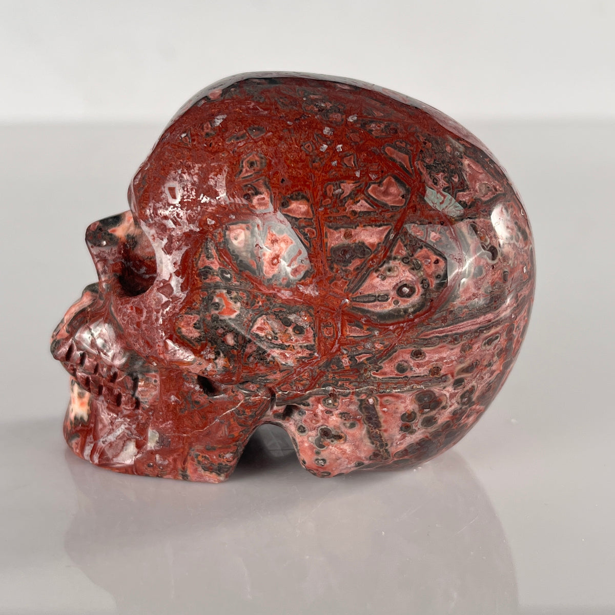 3" Red Leopard Skin Jasper Crystal Skull - Pattern A