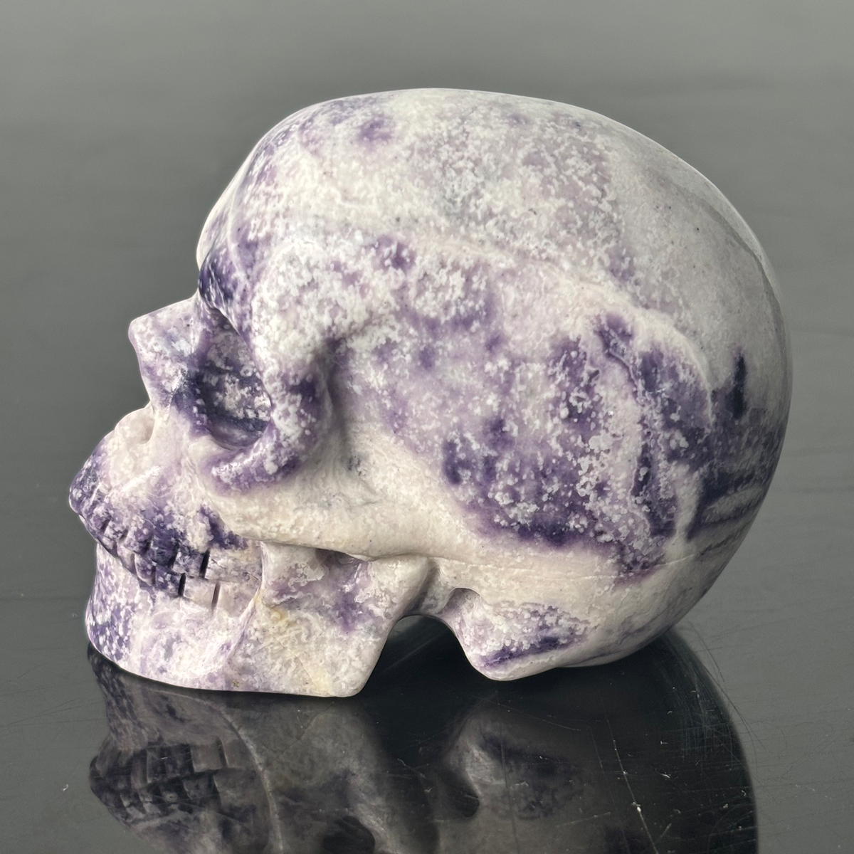3" Purple Peacock Stone Crystal Skull - Pattern A