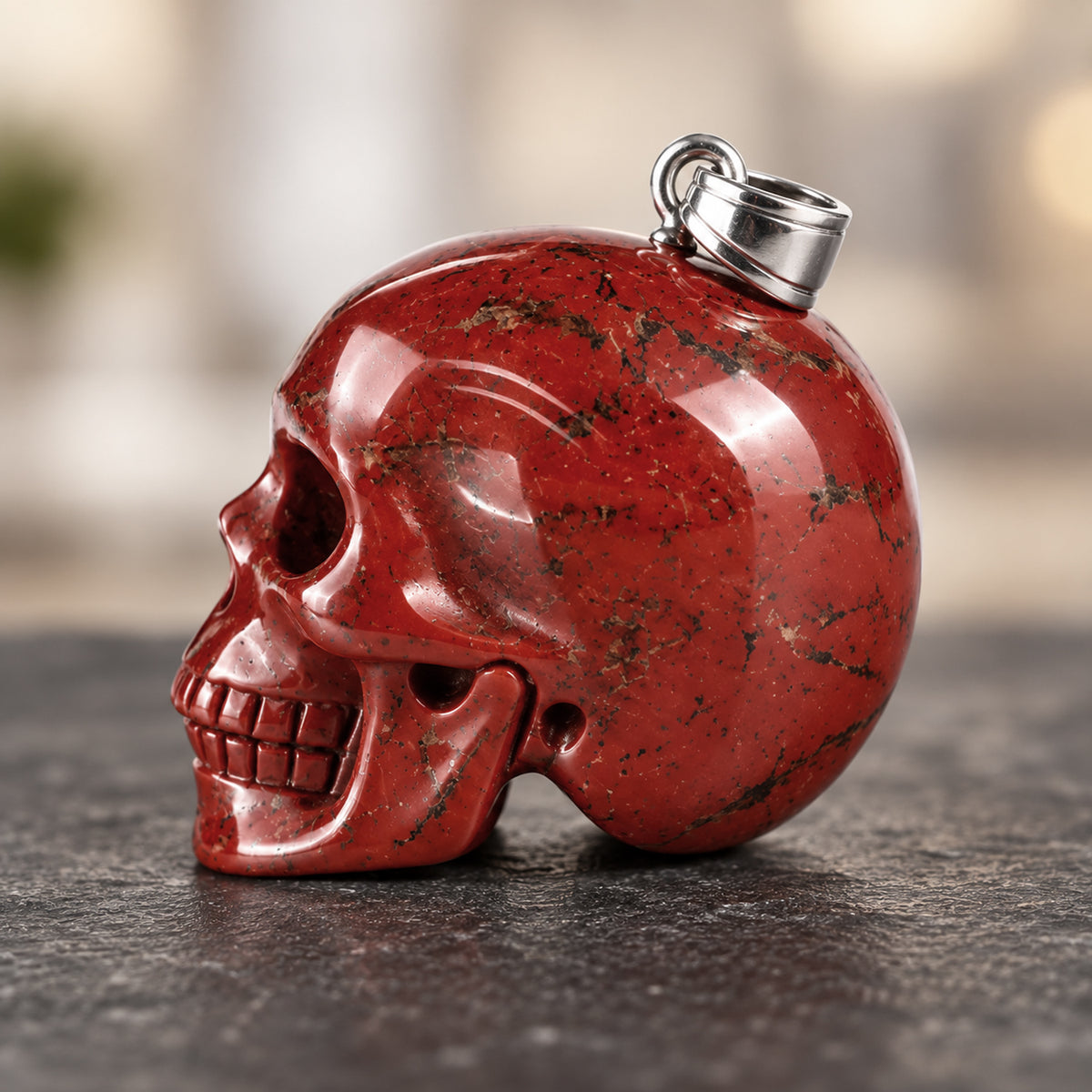 Red Jasper Human Skull Pendant