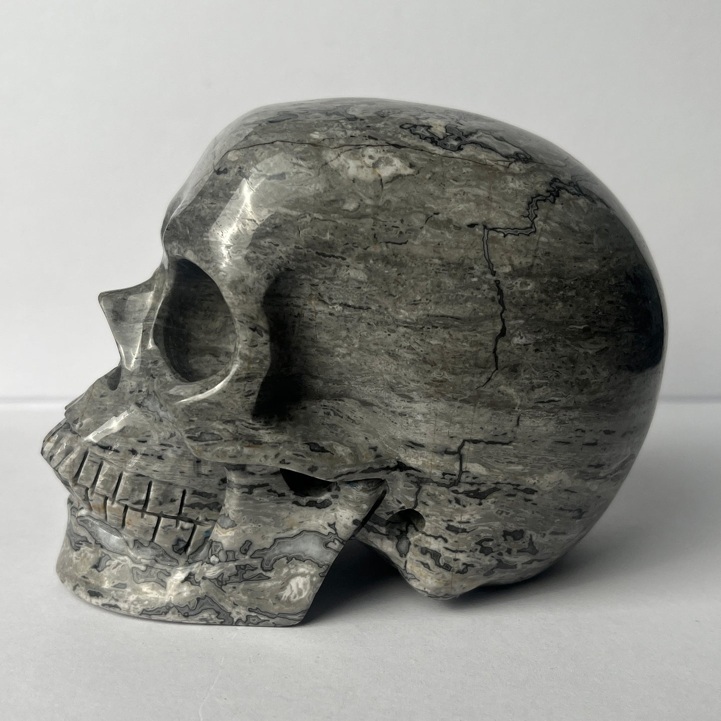 4.5" Grey Picture Jasper Crystal Skull - Pattern B