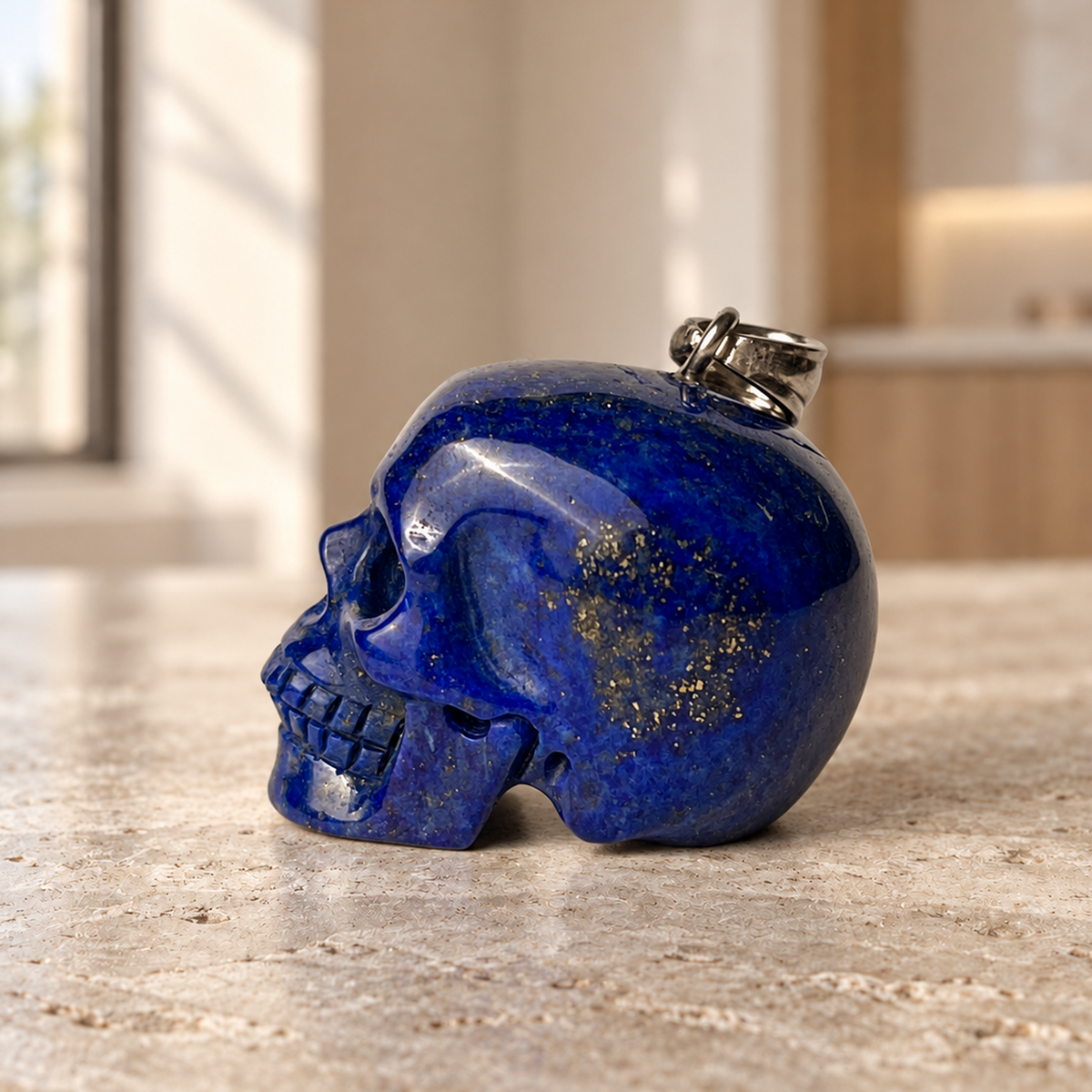 Lapis Lazuli Human Skull Pendant