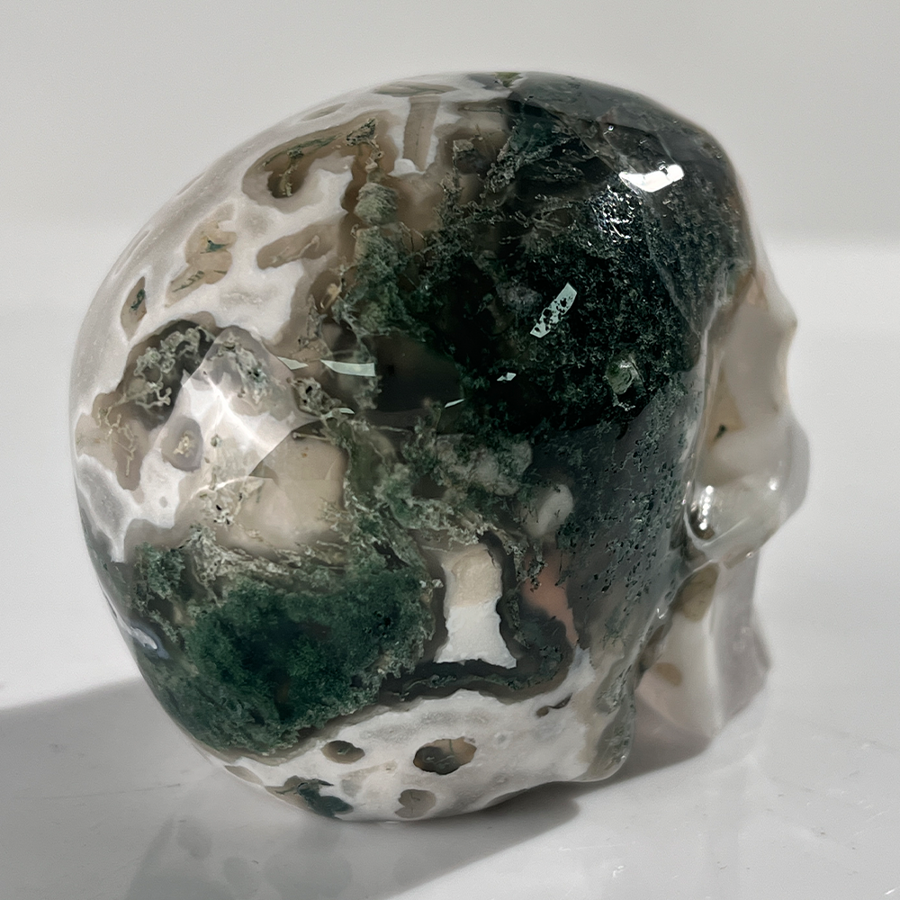 3" Moss Agate Crystal Skull - Pattern C