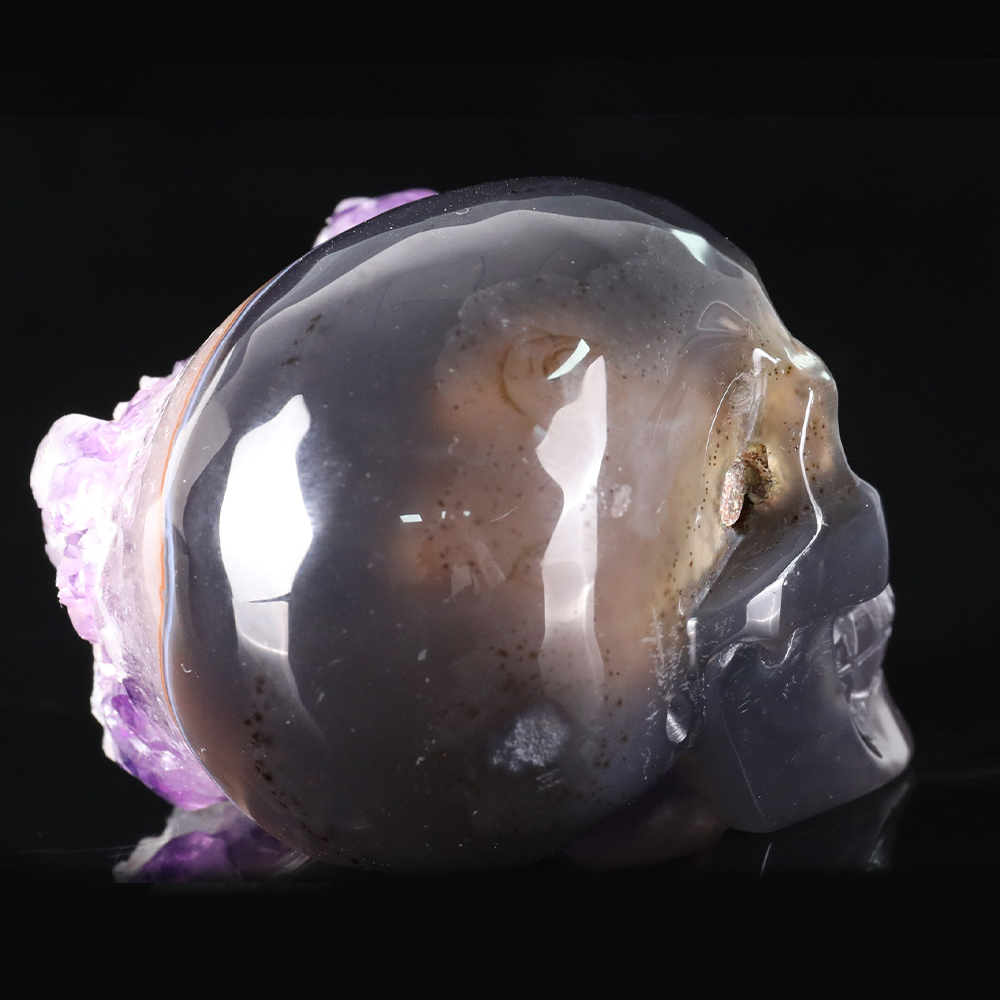 3 inch Amethyst Cluster Half Face Crystal Skull-Hand Ceved Natrual Crystal