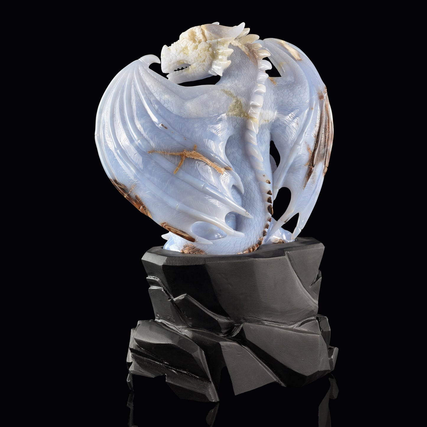 The Birthright - Blue Chalcedony Dragon with Egg &  Blue Chalcedony Hatching Dragon