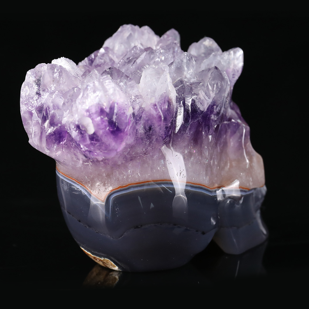 3 inch Amethyst Cluster Crown Crystal Skull - Hand Carved Natrual Crystal