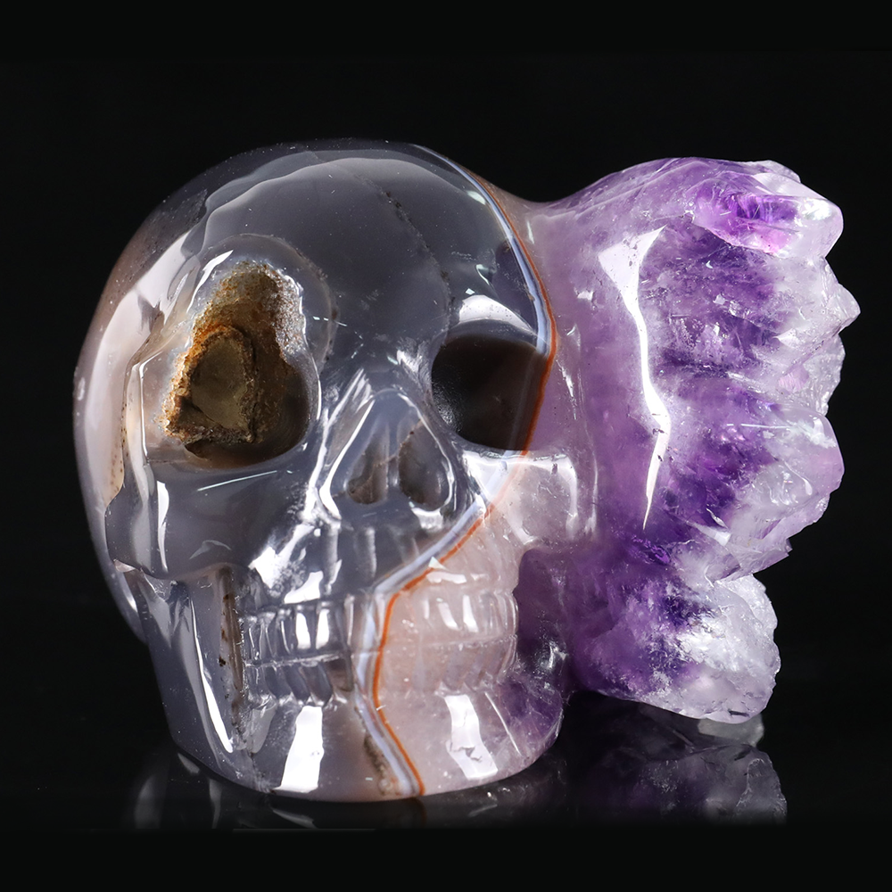 3 inch Amethyst Cluster Half Face Crystal Skull-Hand Ceved Natrual Crystal