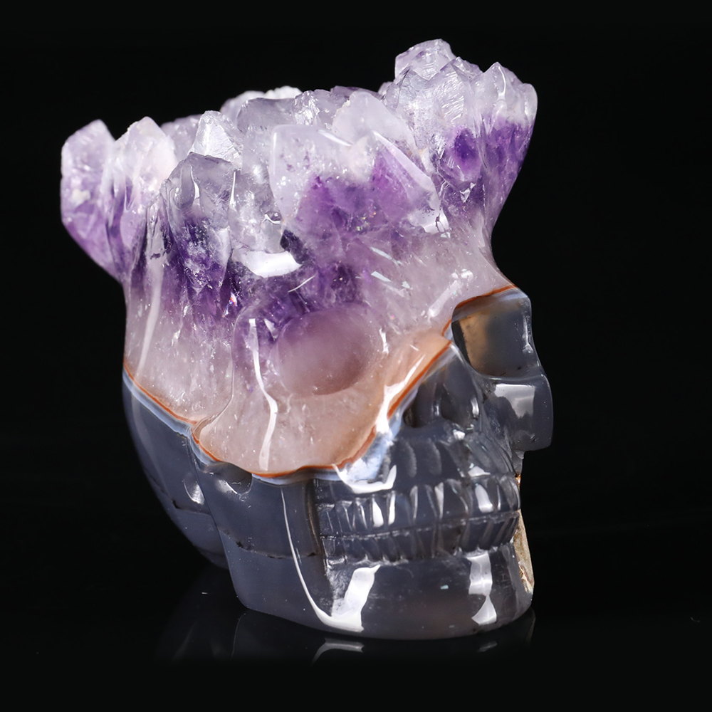 3 inch Amethyst Cluster Crown Crystal Skull - Hand Carved Natrual Crystal