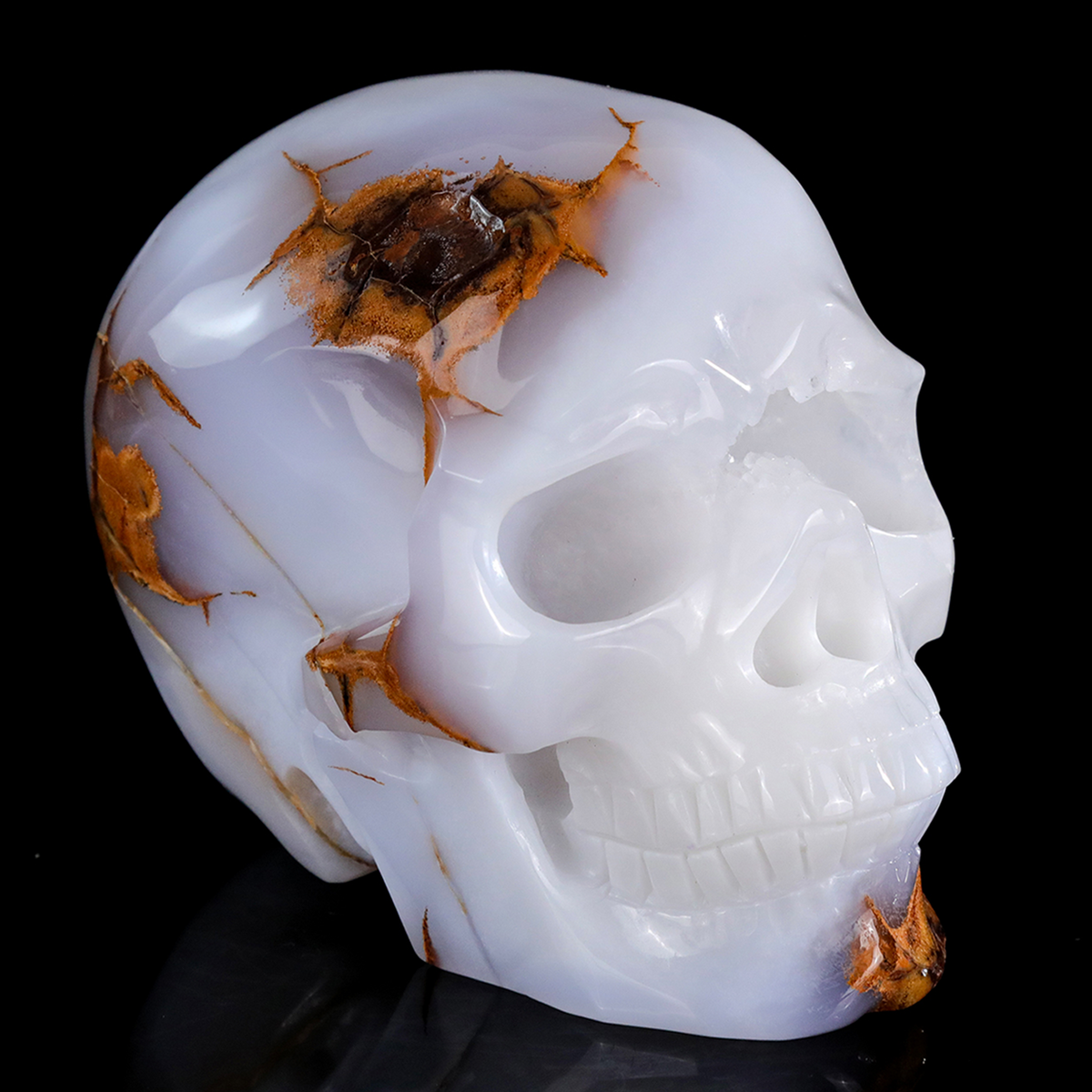 ‘Glacial Sanctum’ - Hand-Carved Ice-Blue Chalcedony Geode Skull · Specimen No. 33