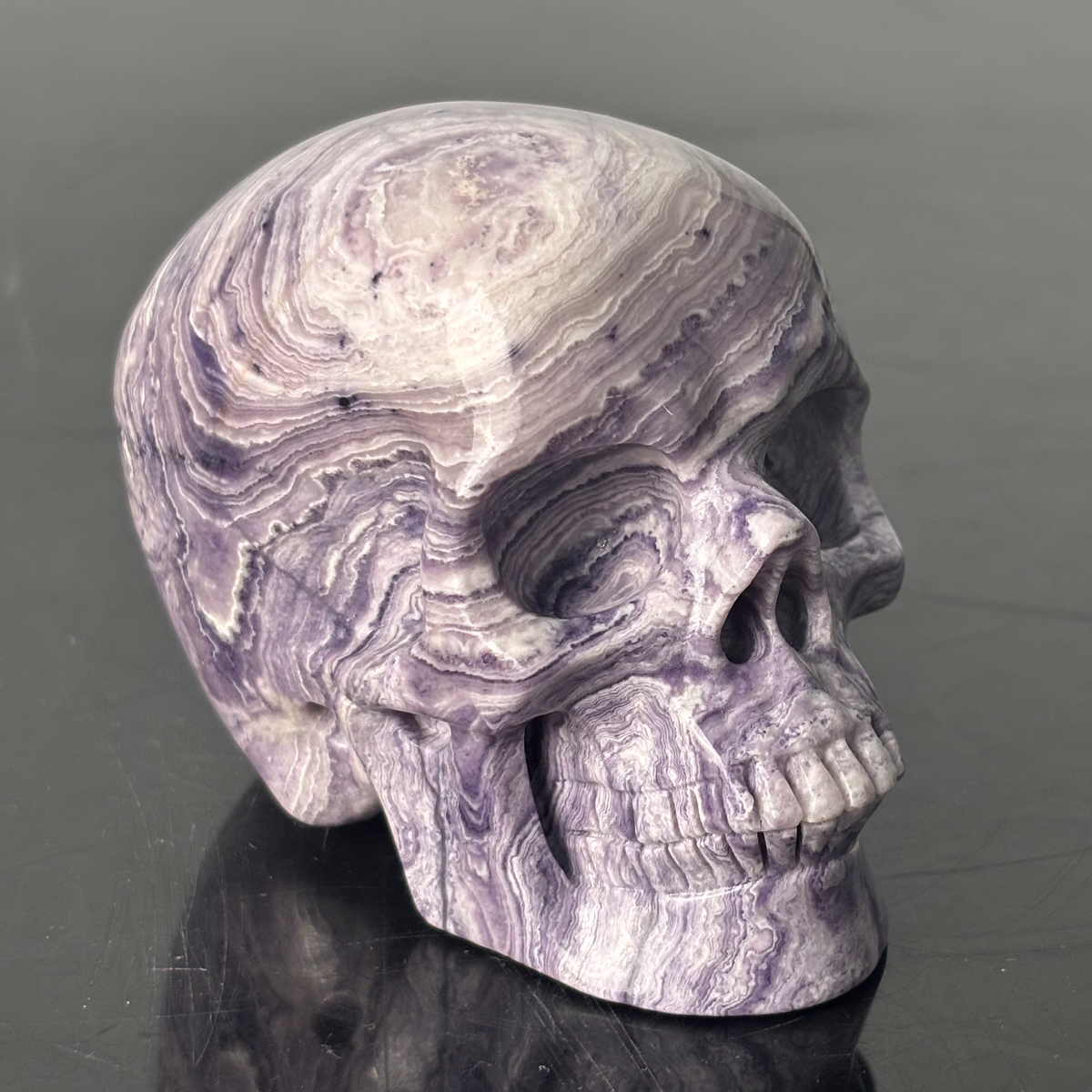 3" Purple Peacock Stone Crystal Skull - Pattern H