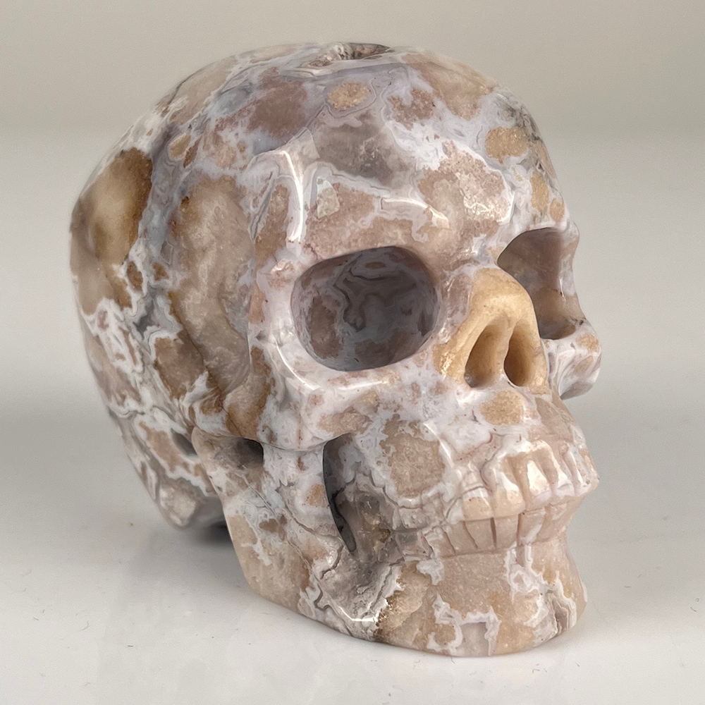 3 Inch Blue Flower Agate Crystal Skull – Hand Carved Natural Stone