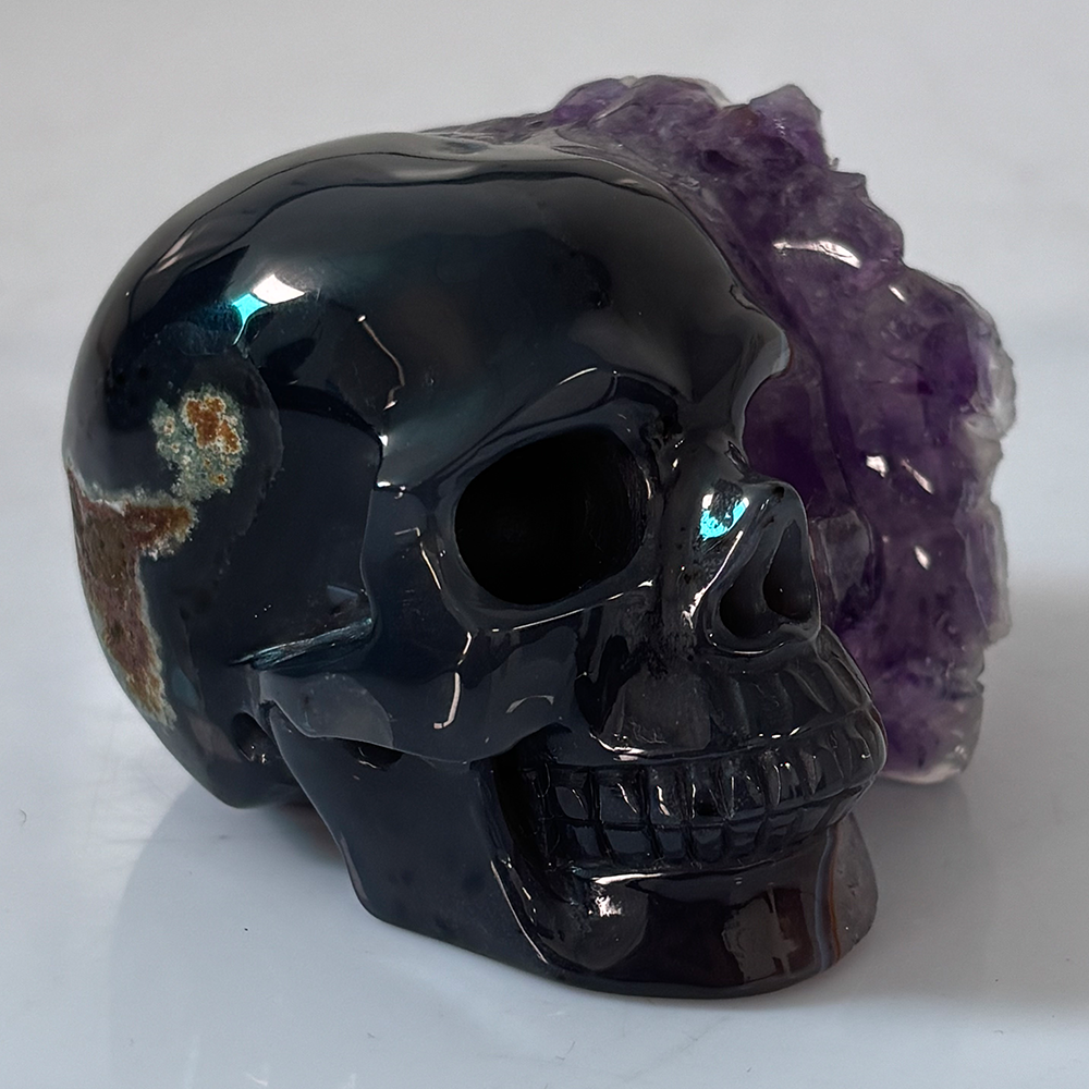 3 inch Amethyst Cluster Crystal Skull - Hand Carved Natrual Crystal