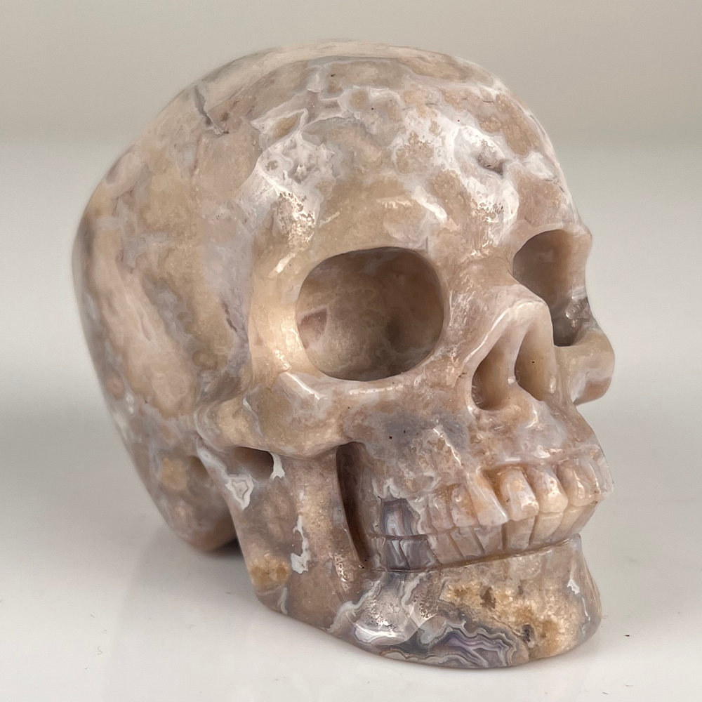 3" Blue Flower Agate Crystal Skull – Pattern B