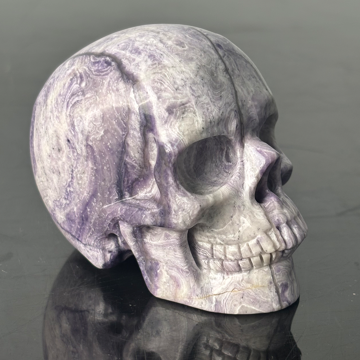 3" Purple Peacock Stone Crystal Skull - Pattern C
