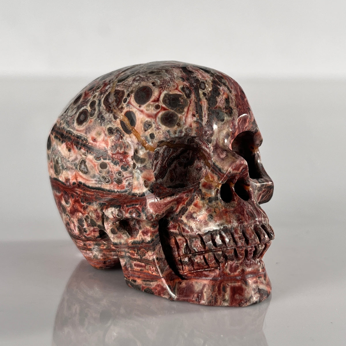 2" Red Leopard Skin Jasper Crystal Skull - Pattern B