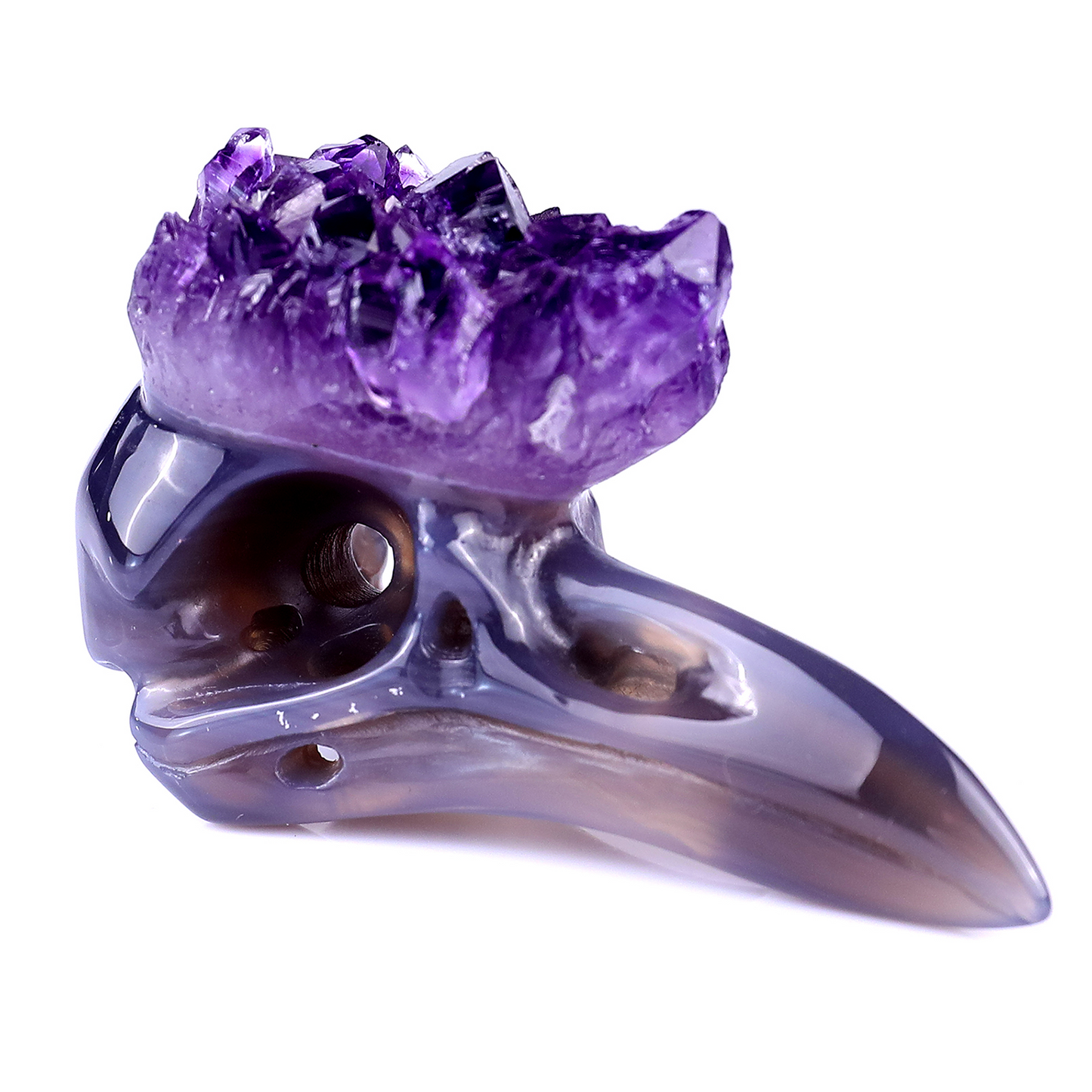 ‘The Purple Crown’ - Amethyst Cluster Raven Skull · Specimen No. 32