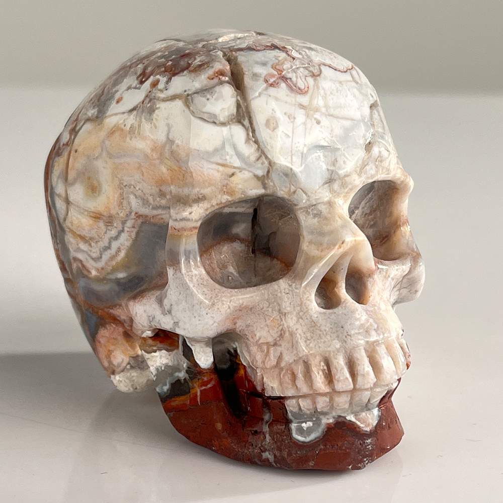3" Red Crazy Lace Agate Crystal Skull - Pattern K