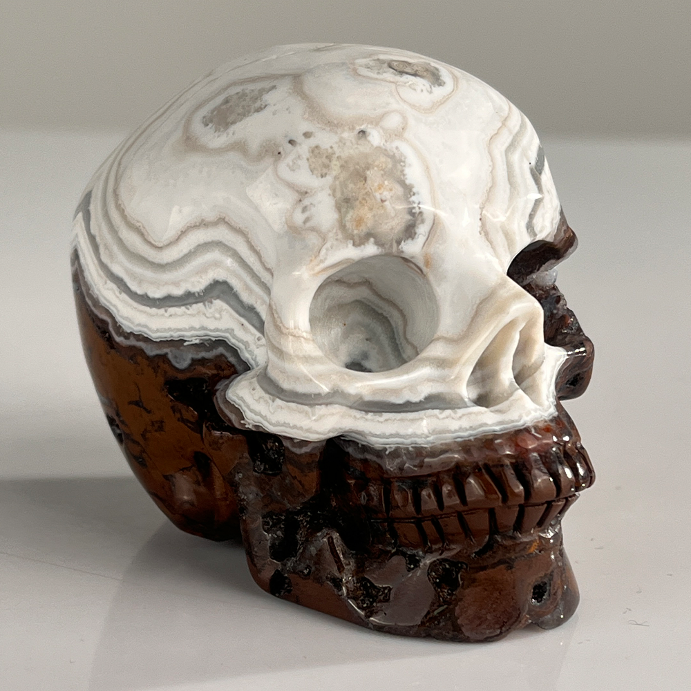 3" Red Crazy Lace Agate Crystal Skull - Pattern F