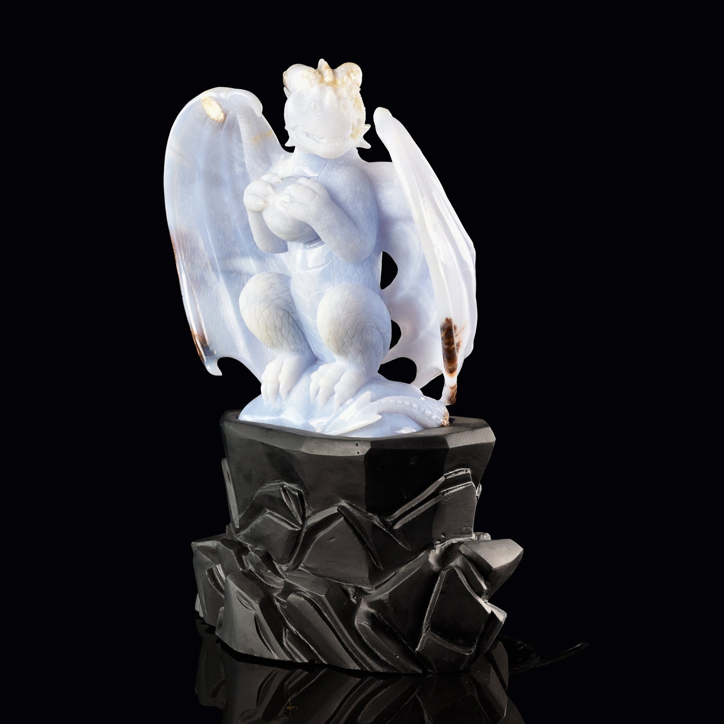 The Birthright - Blue Chalcedony Dragon with Egg &  Blue Chalcedony Hatching Dragon
