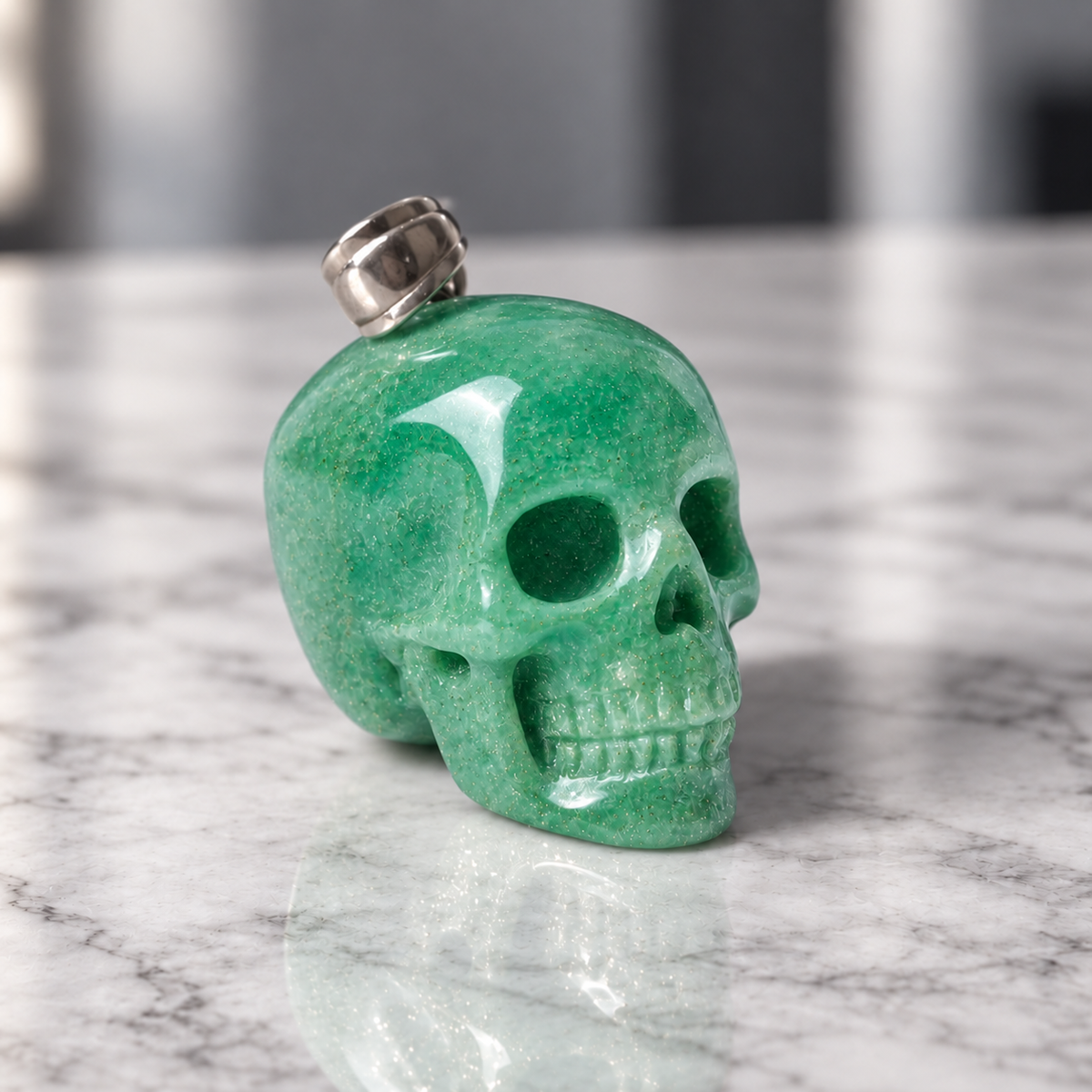 Green Aventurine Human Skull Pendant