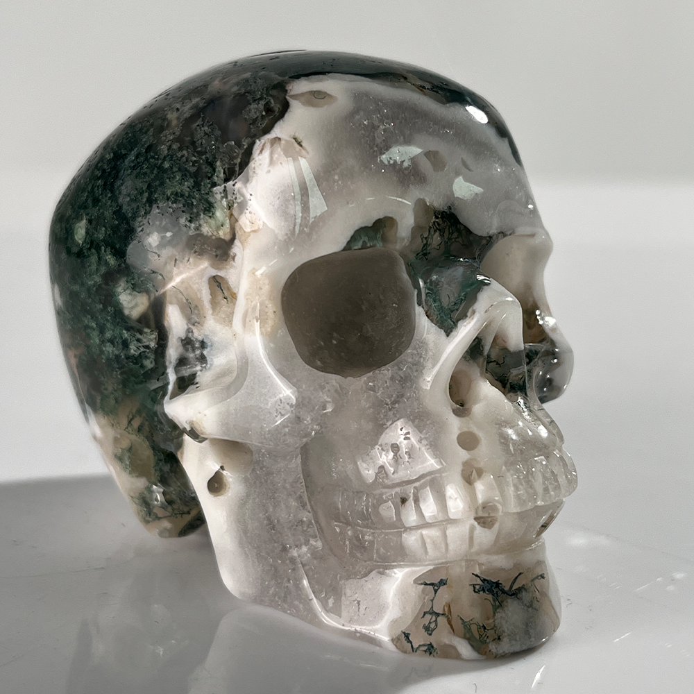 3" Moss Agate Crystal Skull - Pattern C