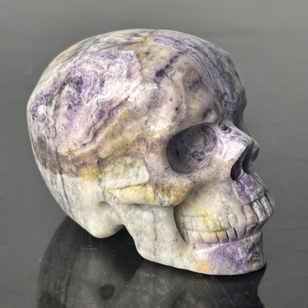 3" Purple Peacock Stone Crystal Skull - Pattern D