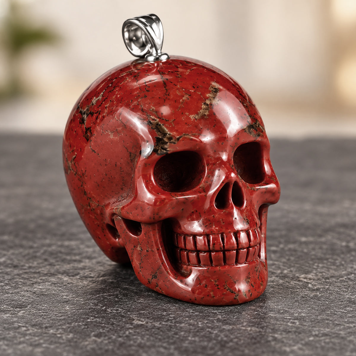 Red Jasper Human Skull Pendant