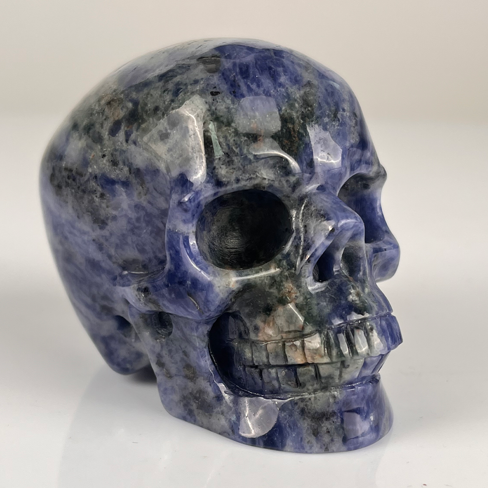 Crâne en cristal d'agate dentelle bleue de 7,6 cm (3 pouces) – Pierre précieuse sculptée à la main