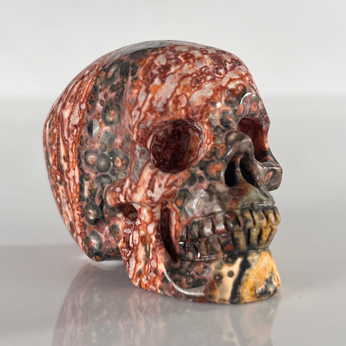 2" Red Leopard Skin Jasper Crystal Skull - Pattern C