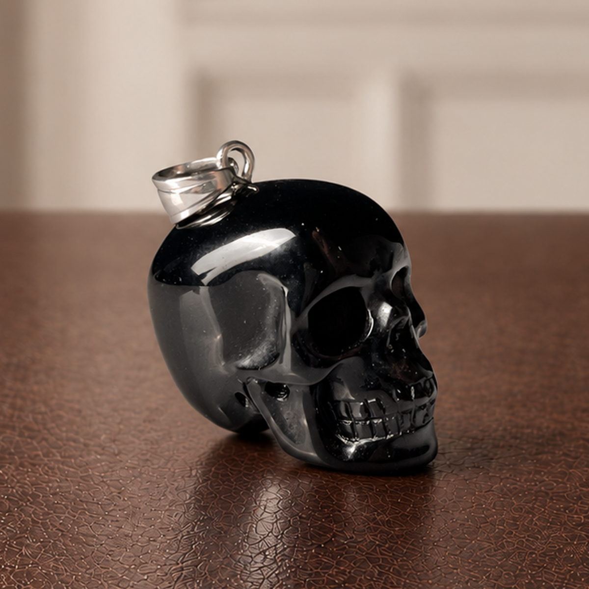 Black Obsidian Human Skull Pendent