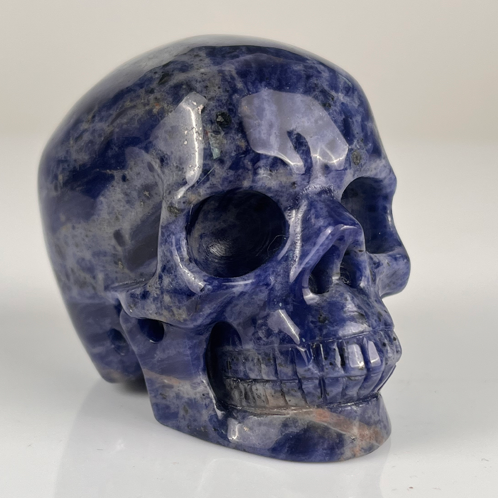 3 Zoll großer blauer Spitzenachat-Kristallschädel – handgeschnitzter Edelstein