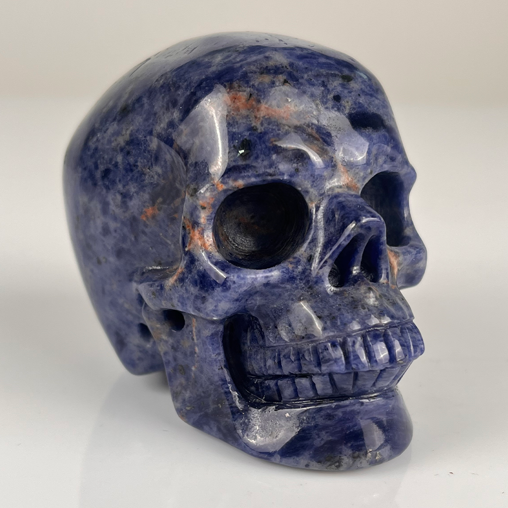 Crâne en cristal d'agate dentelle bleue de 7,6 cm (3 pouces) – Pierre précieuse sculptée à la main