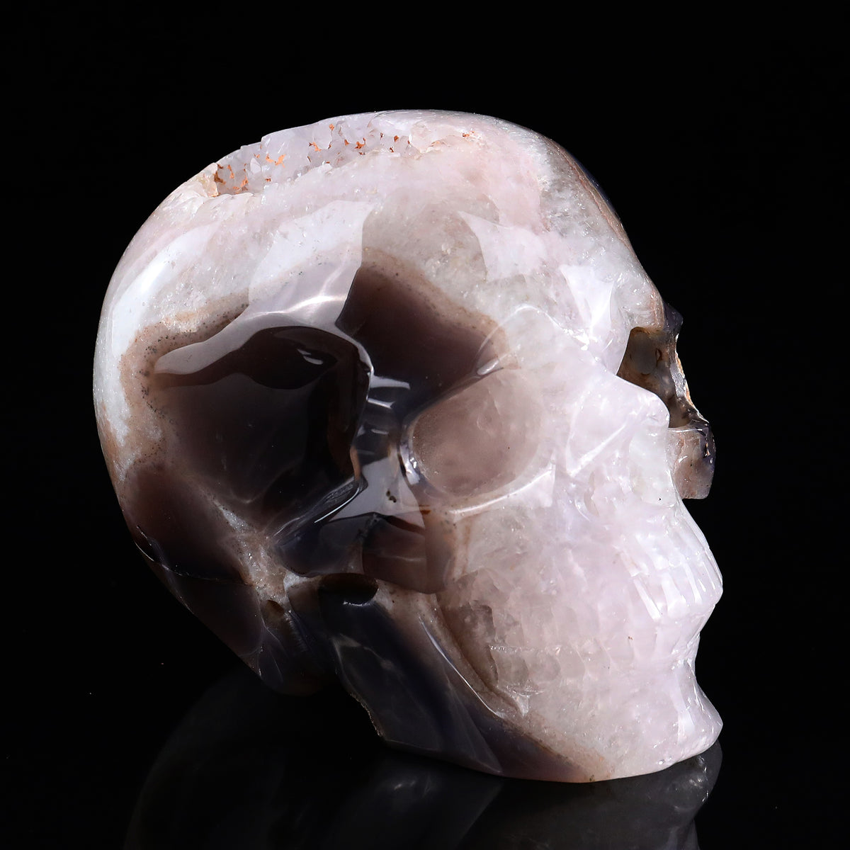 ‘Organic Mindscape’ - Agate Skull with Raw Geode Pocket · Specimen No. 34