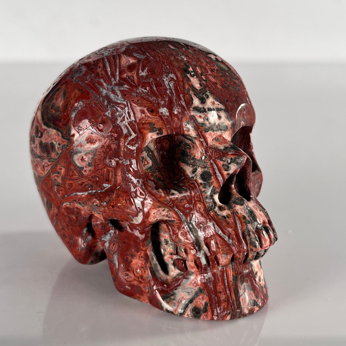3" Red Leopard Skin Jasper Crystal Skull - Pattern A