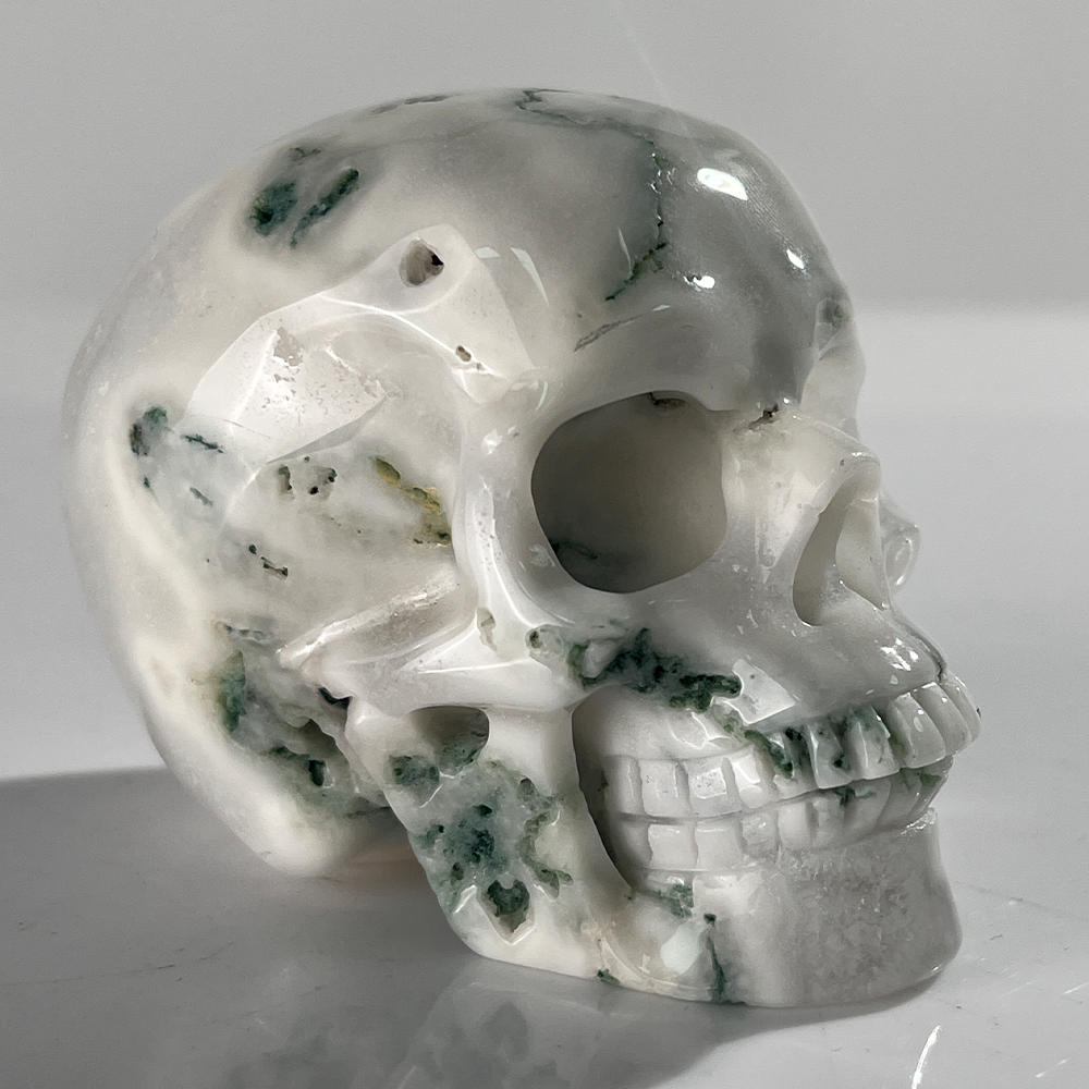 3" Moss Agate Crystal Skull - Pattern B