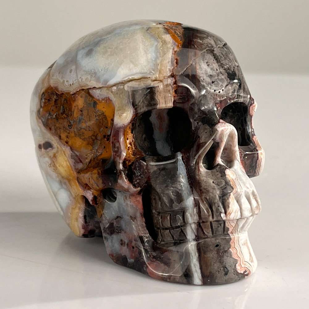 3" Red Crazy Lace Agate Crystal Skull - Pattern I