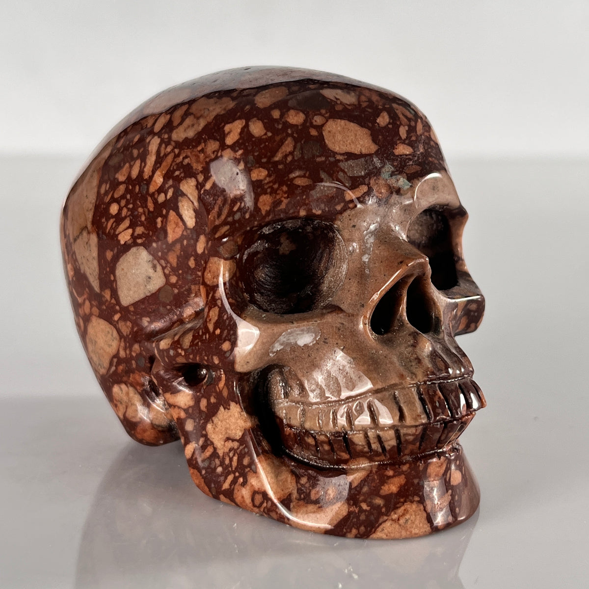 3" Brecciated Red Jasper Crystal Skull - Pattern B