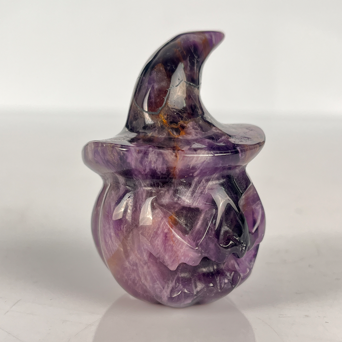 2" Dream Amethyst Pumpkin Crystal Skull - Paterrn B