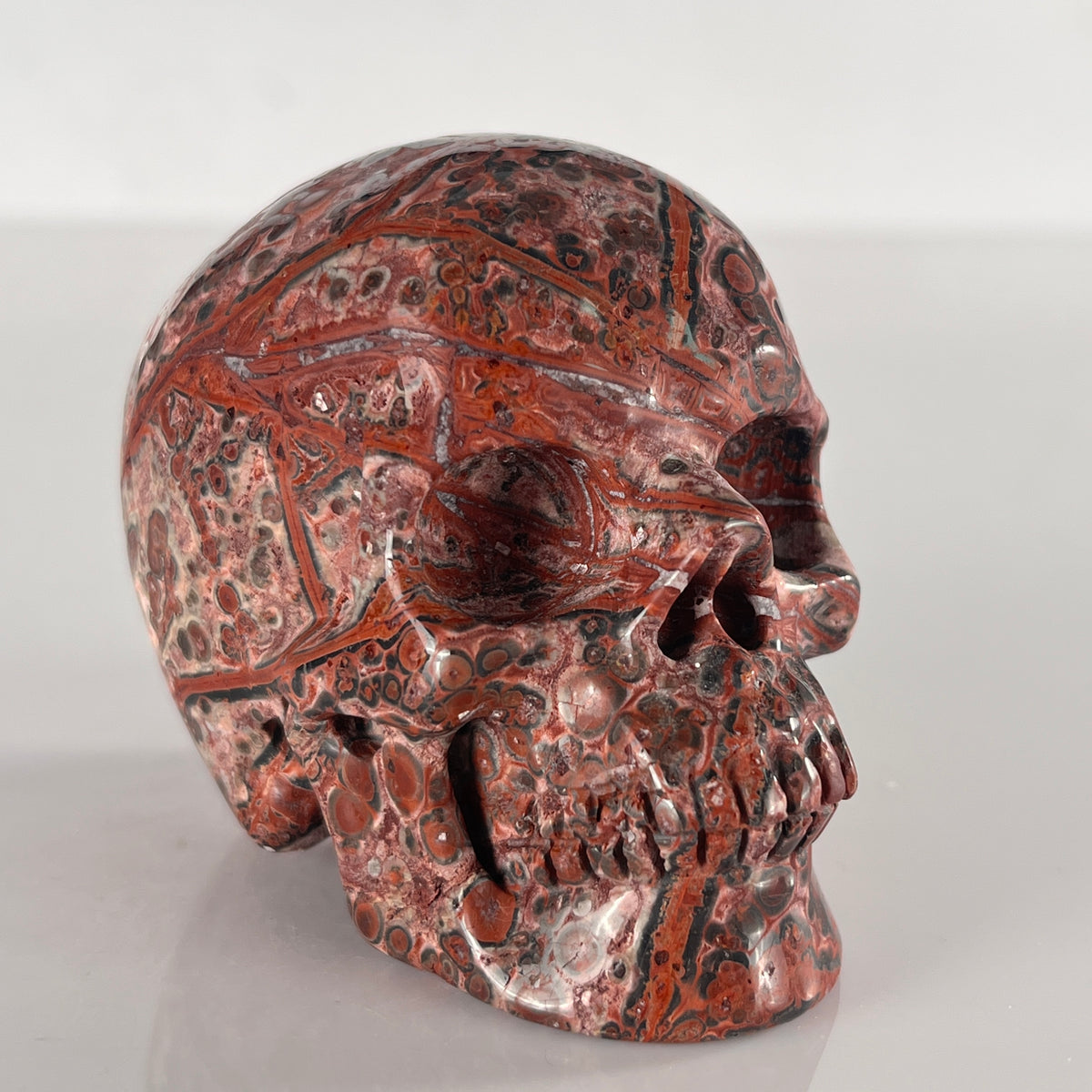 3" Red Leopard Skin Jasper Crystal Skull - Pattern B