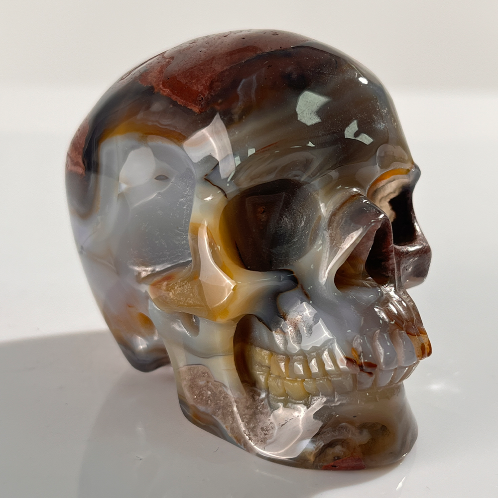 3 Inch Volcanic Agate Crystal Skull – Hand Carved Natural Stone