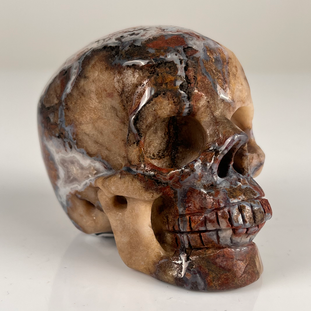 3" Blue Flower Agate Crystal Skull – Pattern A