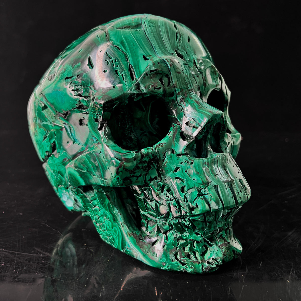 6.4" Malachite Crystal Skull
