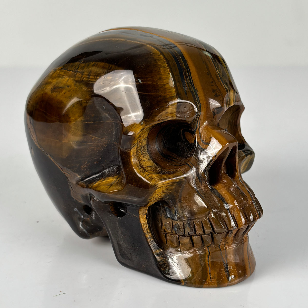 4.5" Tiger Eye Crystal Skull - Pattern A