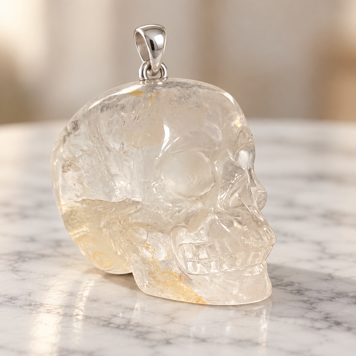 Clear Quartz Human Skull Pendant