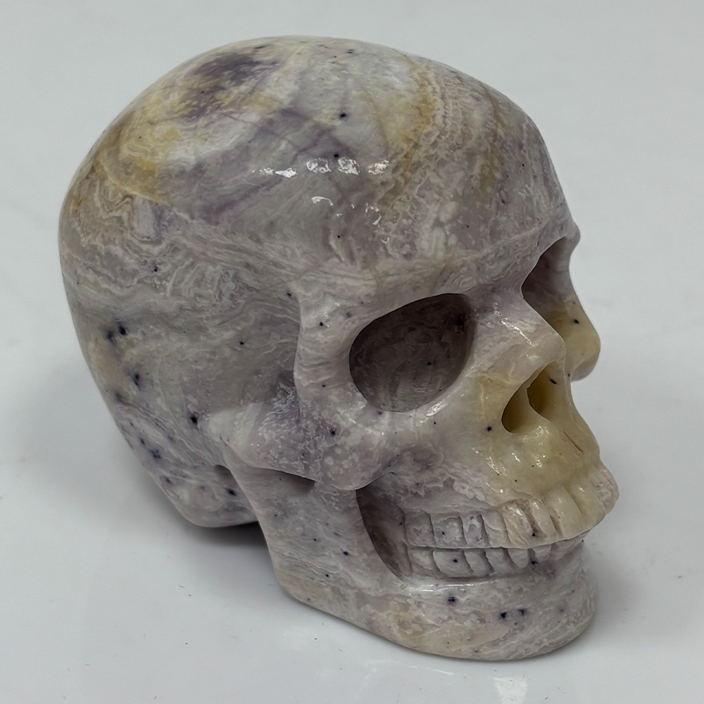 3" Purple Peacock Stone Crystal Skull - Pattern F