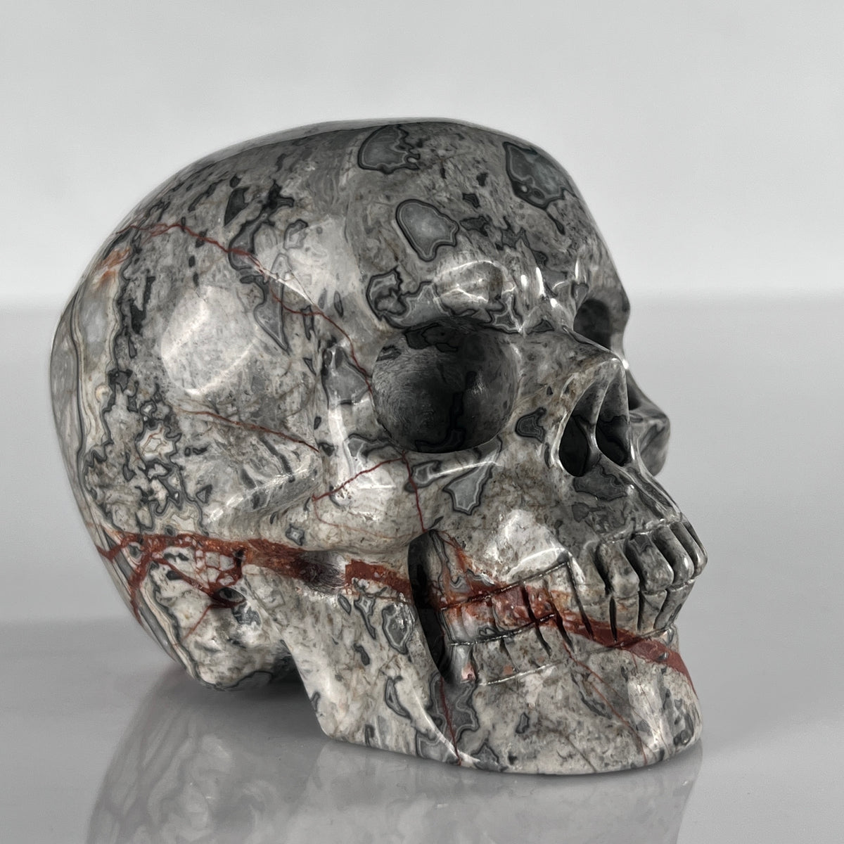 3" Grey Picture Jasper Crystal Skull- Pattern B
