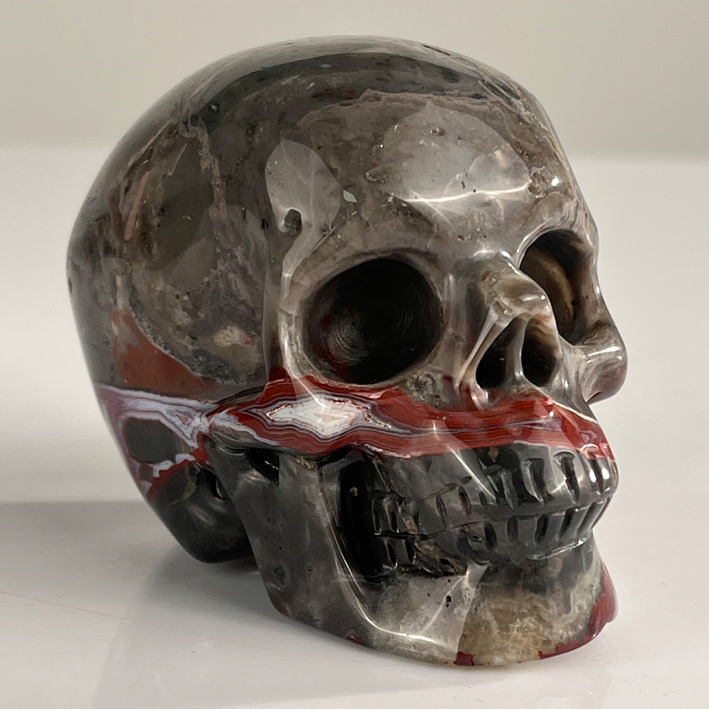 3" Red Crazy Lace Agate Crystal Skull - Pattern J